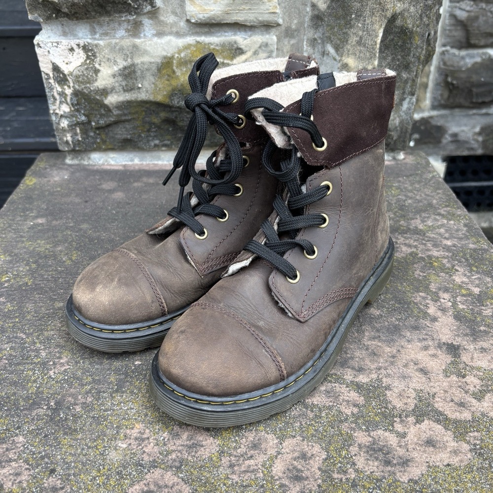 Dr Martens Aimilita J Brown Fur Lined Suede Boots Youth Size 3 Convertible